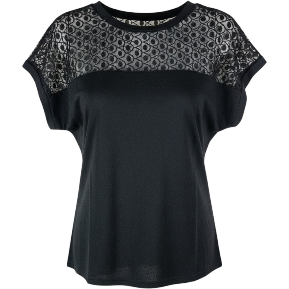 Shein Curve Top Women 2XL Black Lace Yoke Short Sleeve Blouse